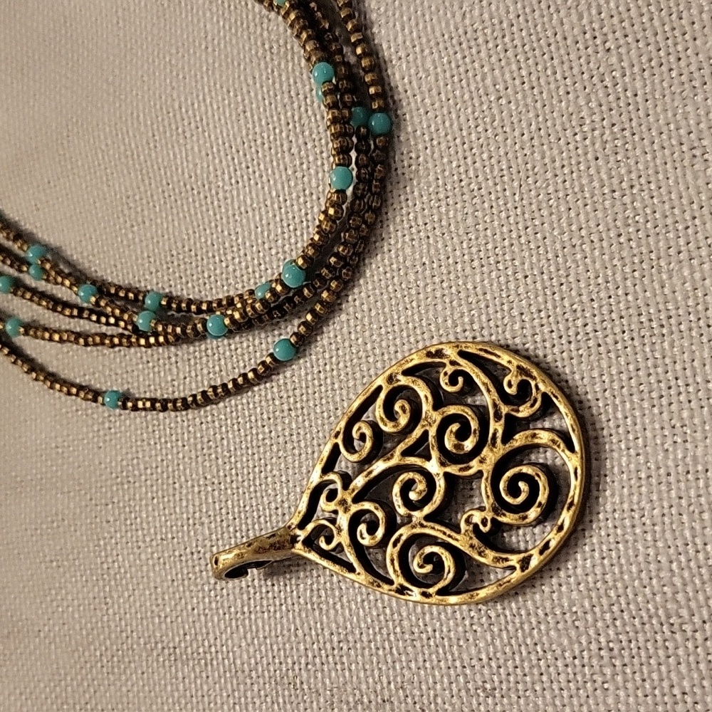 Premier Designs ST. TROPEZ Multi-strand Turquoise Necklace with Pendant - Picture 3 of 3